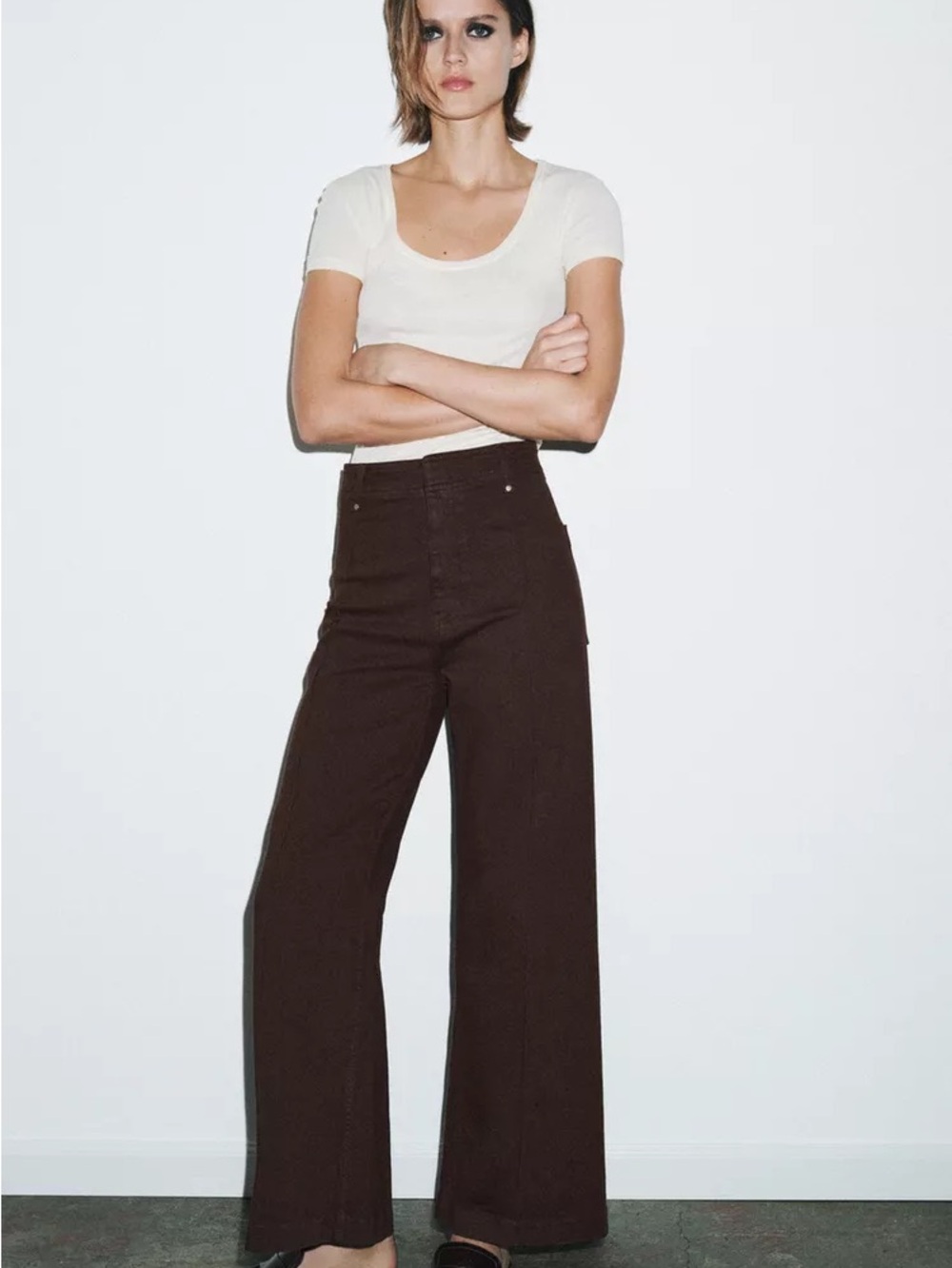 ZARA ZW COLLECTION HIGH WAIST WIDE LEG JEANS IN CHOCOLATE